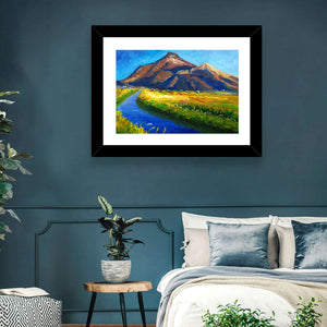 Mountains Village Stream Wall Art