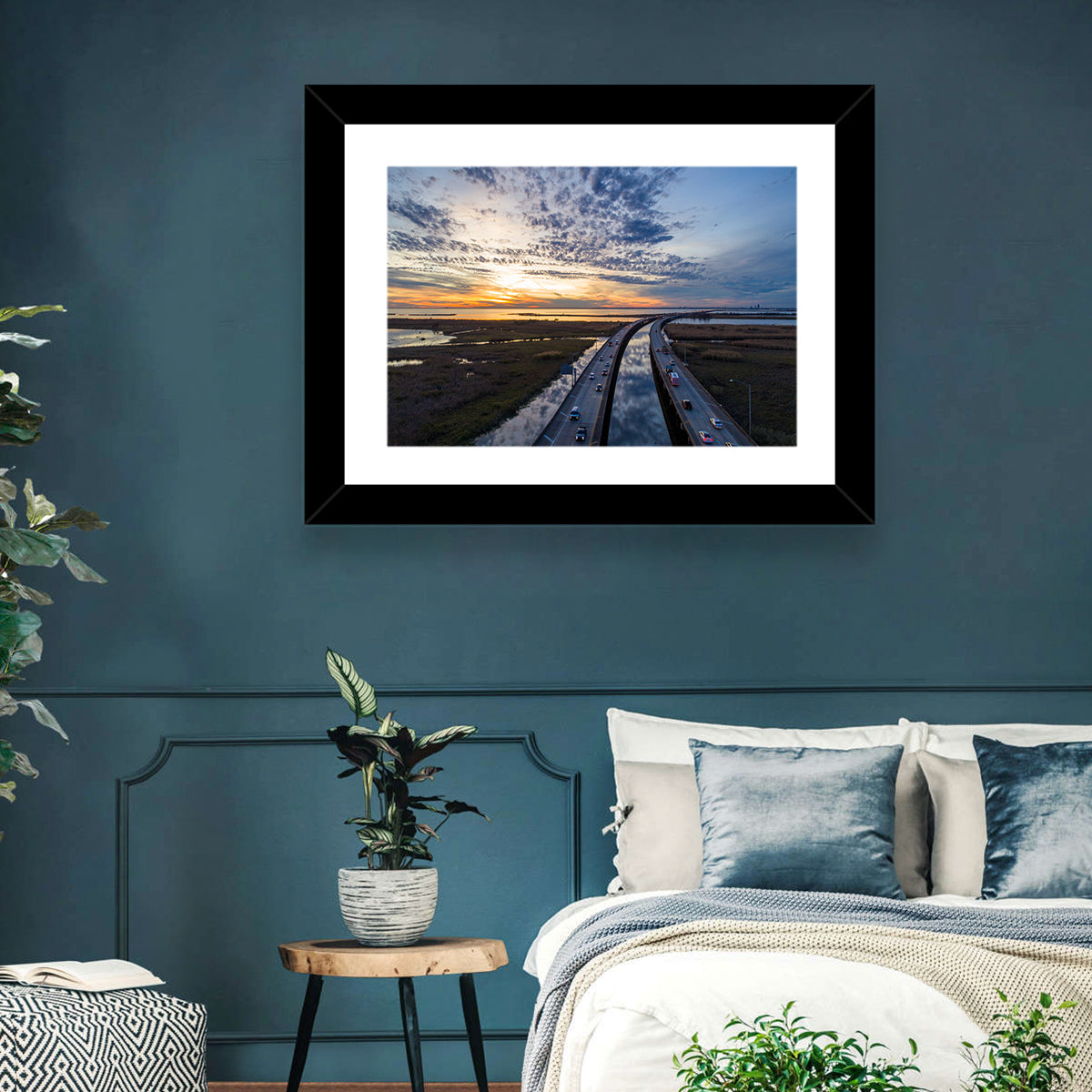 Mobile Bay Bridge at Sunset Wall Art in a room, landscape