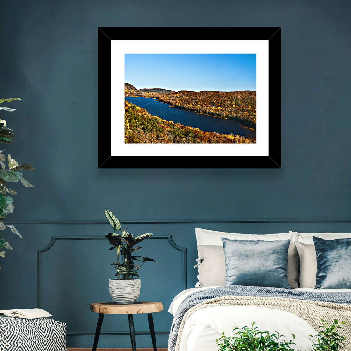 Lake of the Clouds Golden Hour Wall Art in a room, landscape