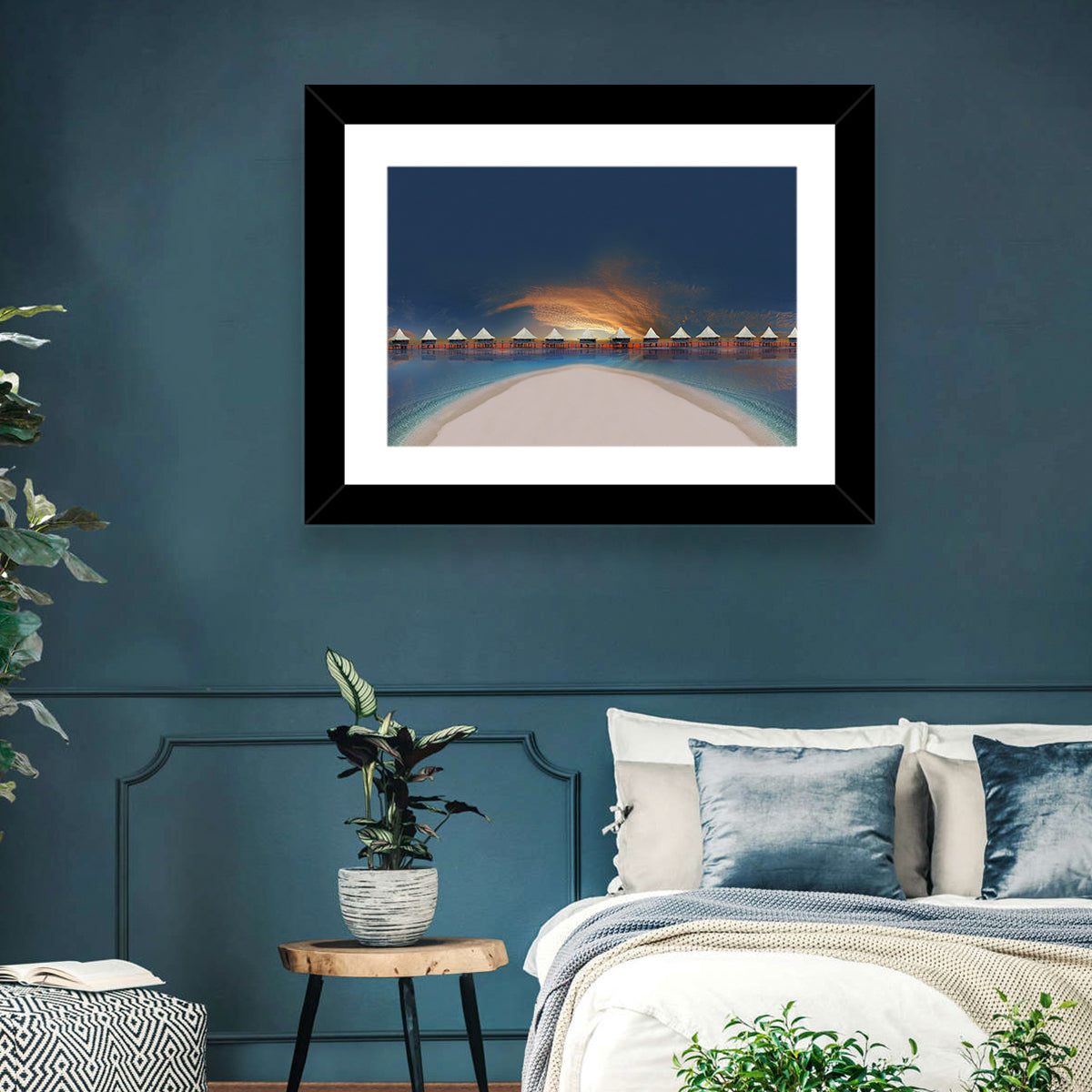 Overwater Bungalows at Golden Dusk Wall Art