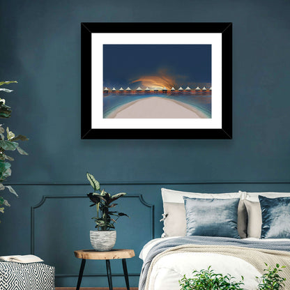Overwater Bungalows at Golden Dusk Wall Art