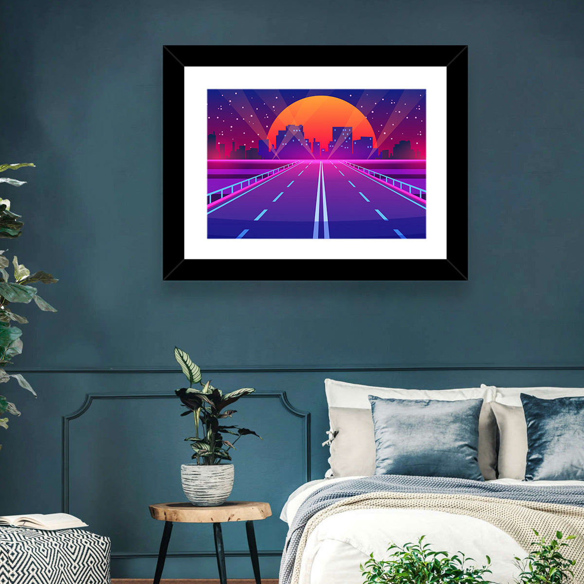 Dusk Highway Cityscape Wall Art in a room, landscape