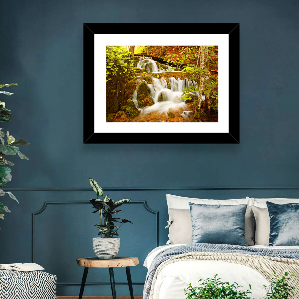 Plitvice Autumn Stream Wall Art in a room, landscape