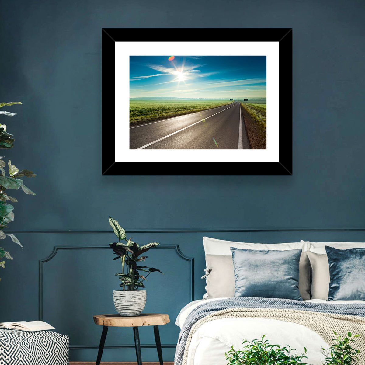 Sunlit Road Through Green Field Wall Art