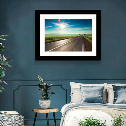 Sunlit Road Through Green Field Wall Art