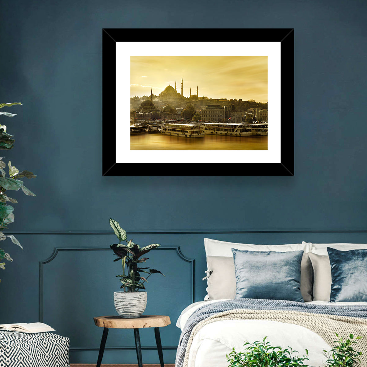 Suleymaniye Mosque Sunset Silhouette Wall Art in a room, landscape