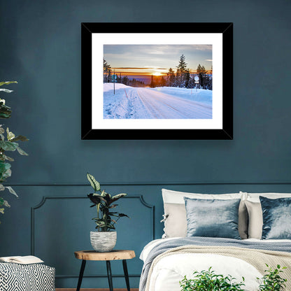 Snowy Road at Sunset Wall Art
