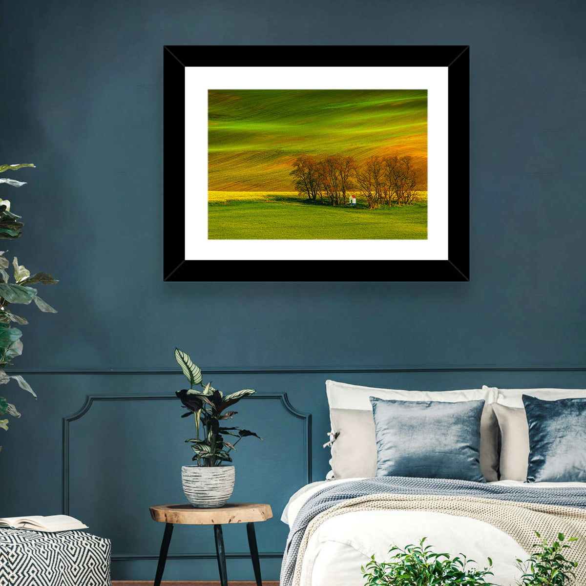 Moravian Wheat Fields with Chapel Wall Art in a room, landscape