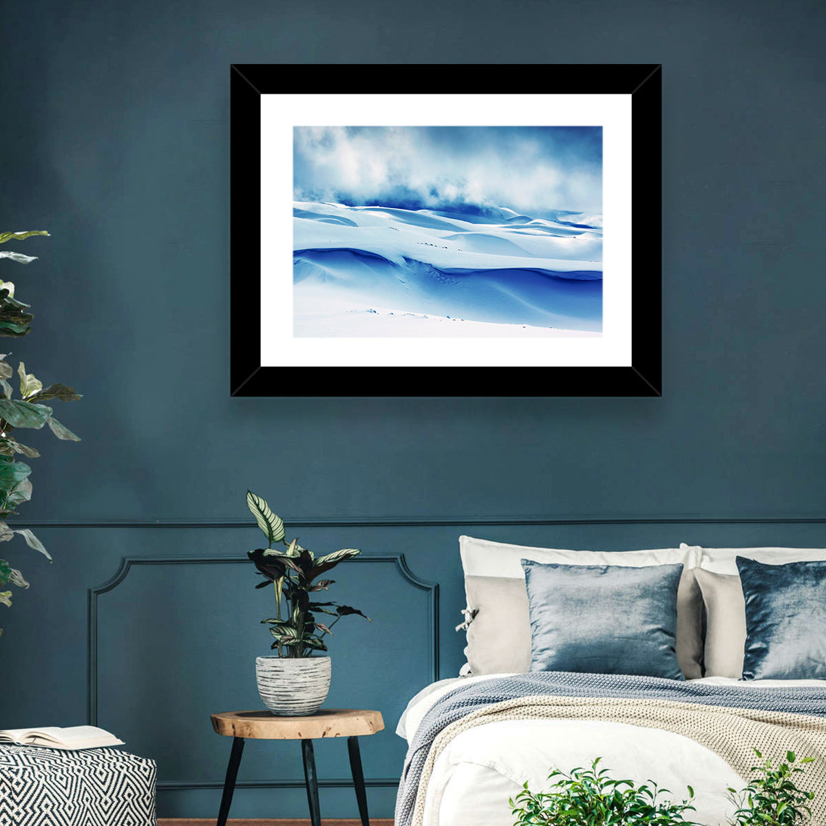 Wind-swept Snow Ridges Wall Art in a room, landscape
