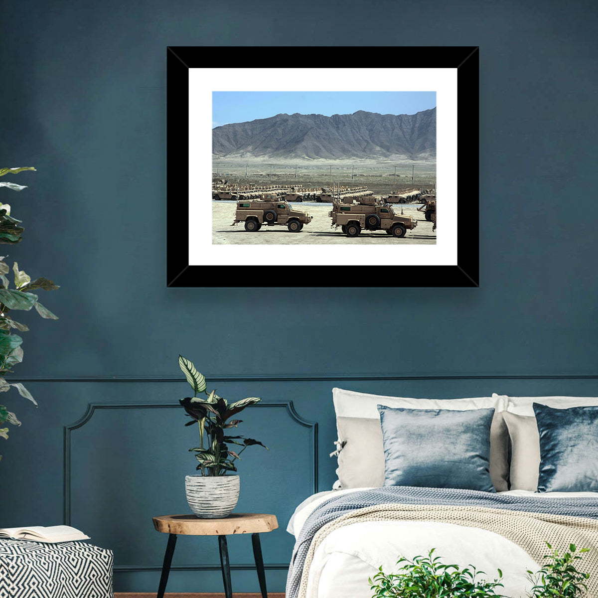 Mrap Vehicles in Desert Landscape Wall Art in a room, landscape