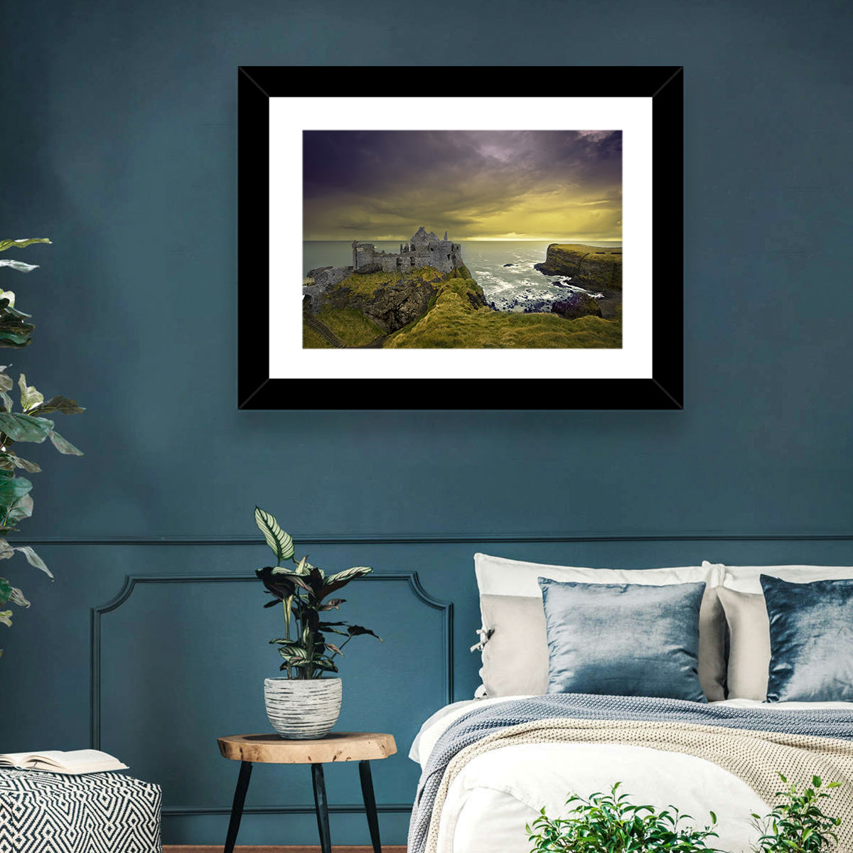 Dunluce Castle Ruins Wall Art in a room, landscape