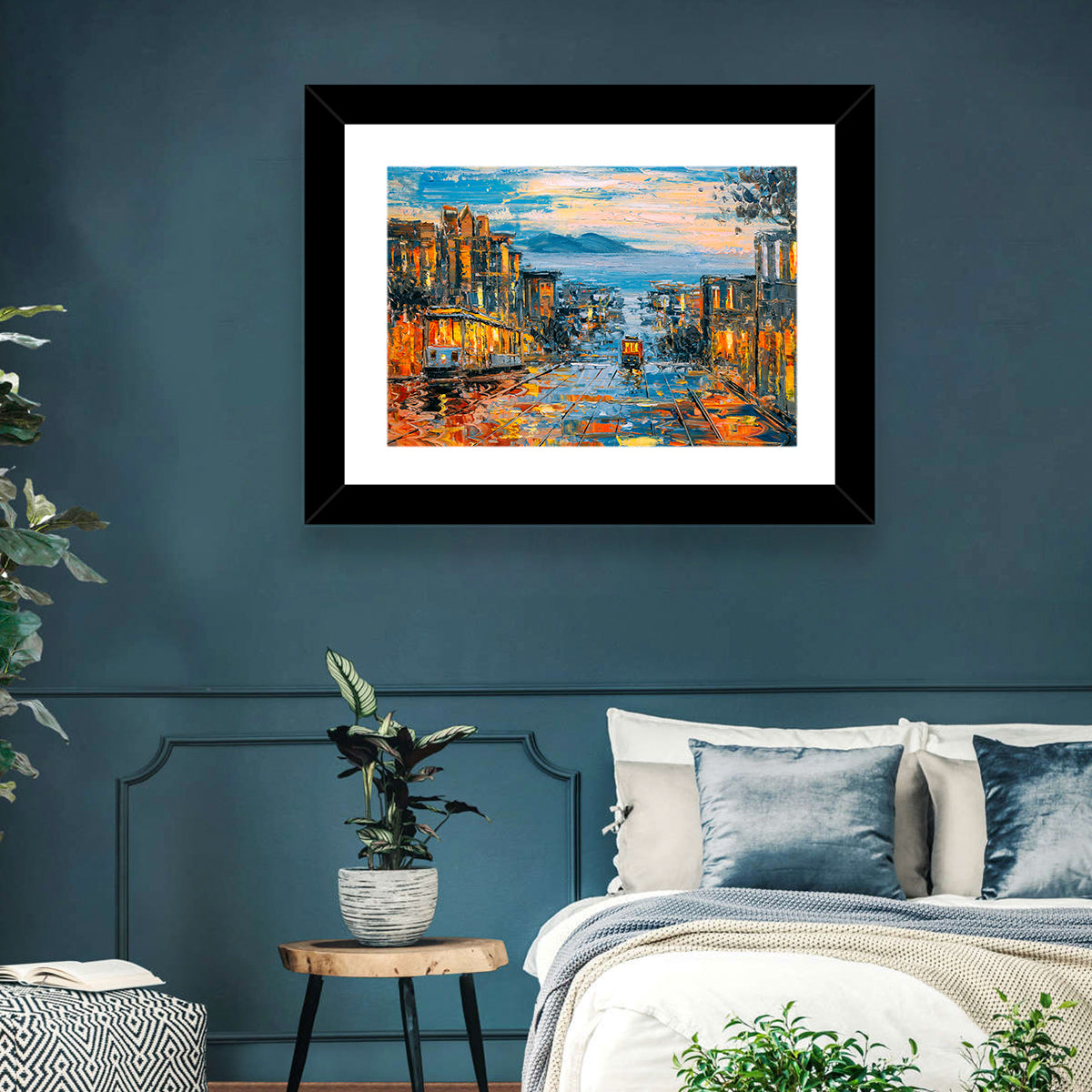 San Francisco Cable Car at Dusk Wall Art in a room, landscape