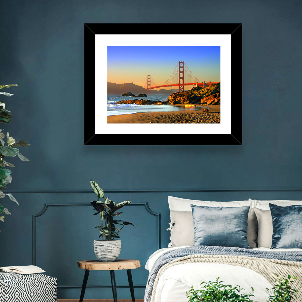 Golden Hour at the Golden Gate Bridge Wall Art in a room, landscape