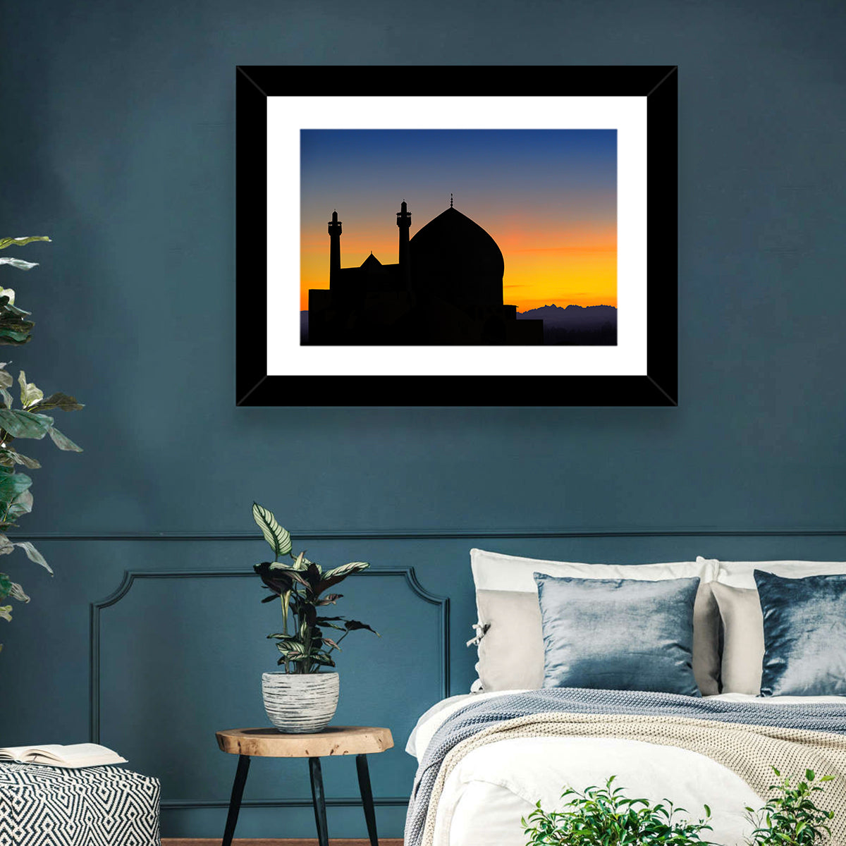 Isfahan Mosque Silhouette at Dusk Wall Art in a room, landscape