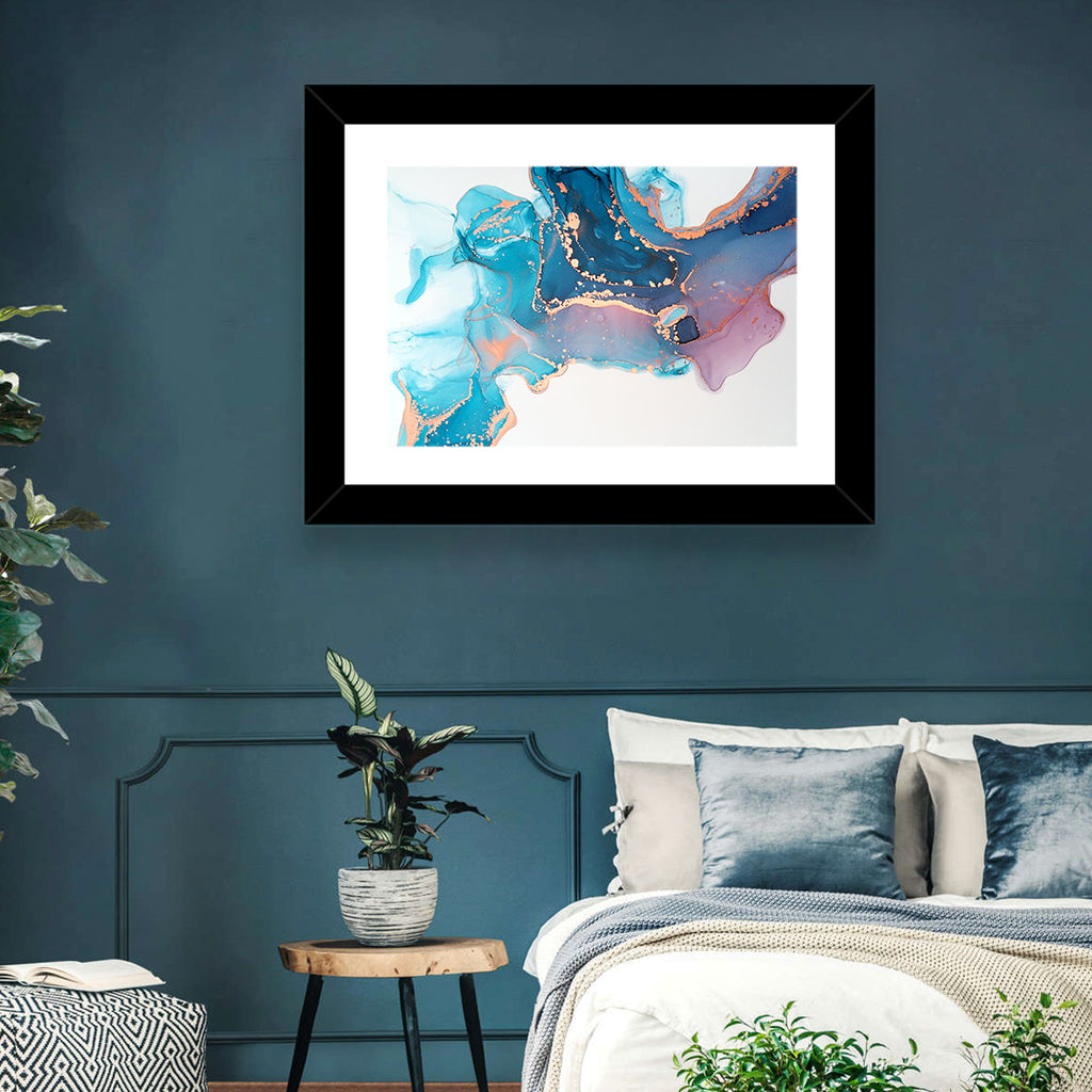 Fluid Ink with Metallic Gold Accents Wall Art