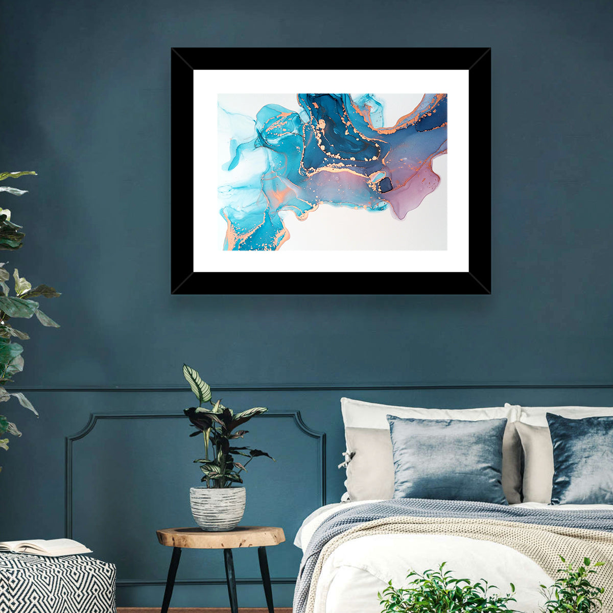 Fluid Ink with Metallic Gold Accents Wall Art