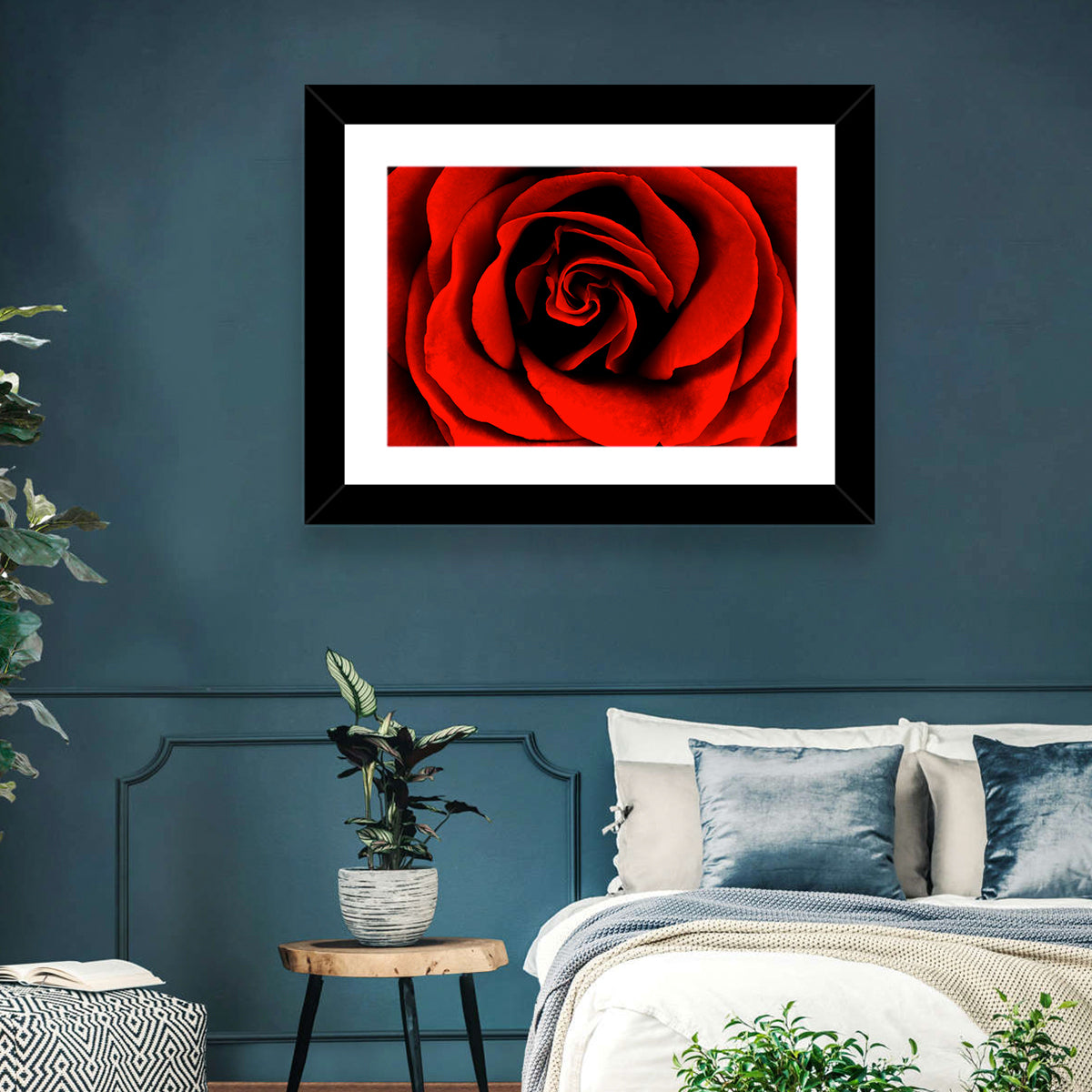 Velvety Red Rose Close-up Wall Art in a room, landscape