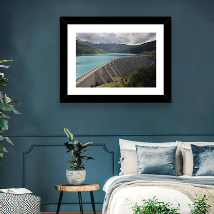 Curved Dam on Turquoise Lake Wall Art