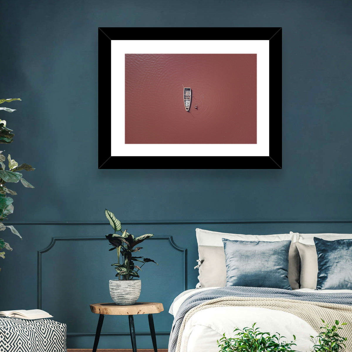 Lake Retba Aerial with Boat Wall Art