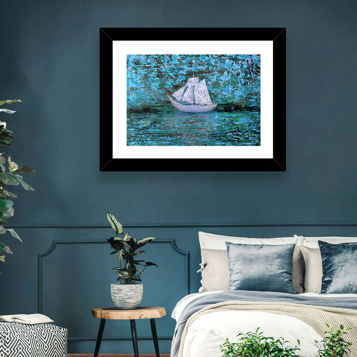 White Sailboat Reflection Wall Art