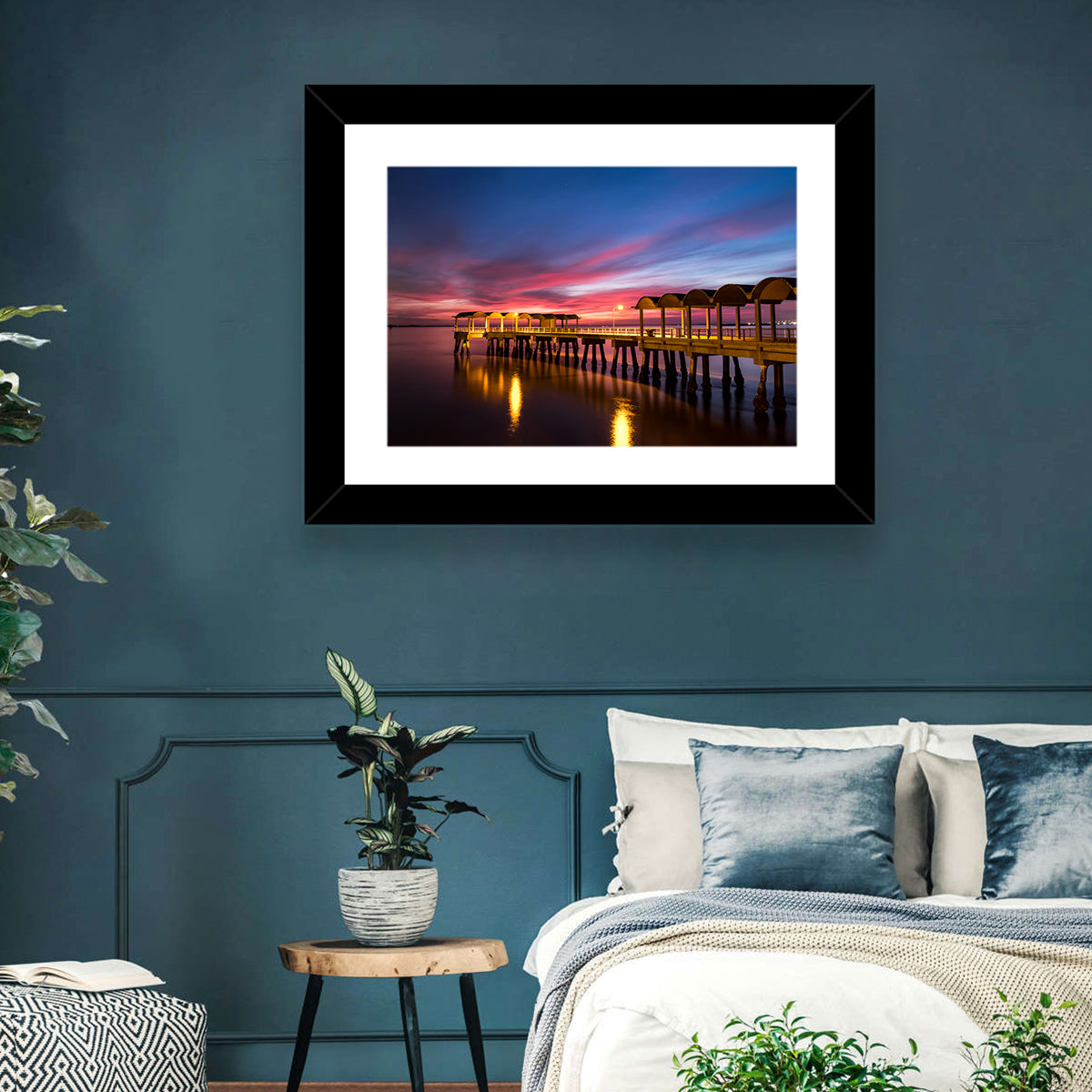 Twilight on Jekyll Island Pier Wall Art in a room, landscape