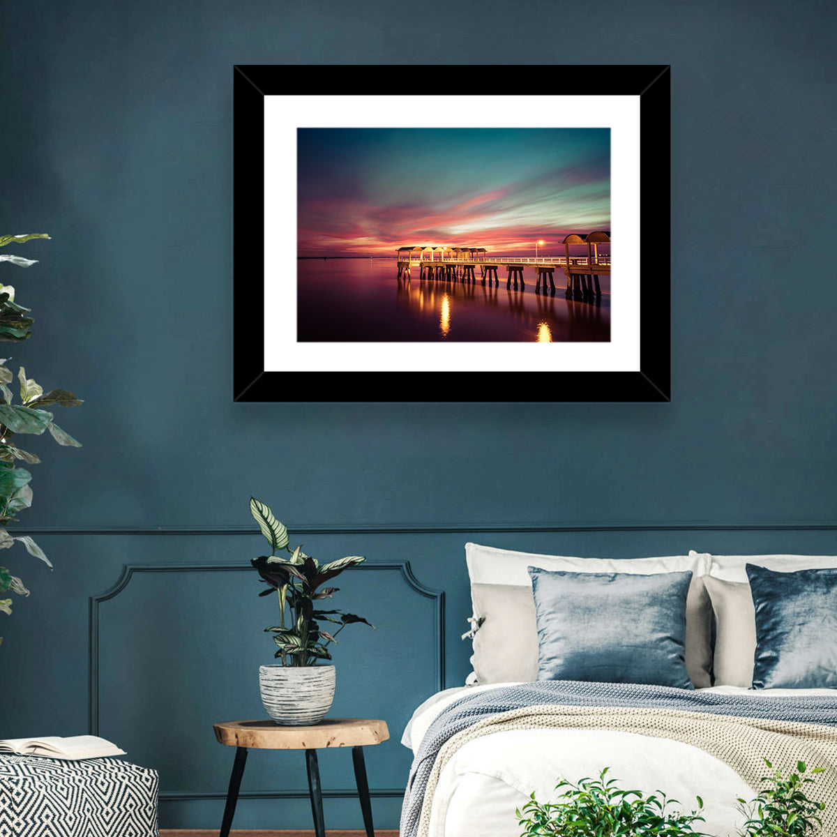 Jekyll Island Pier at Dusk Wall Art in a room, landscape