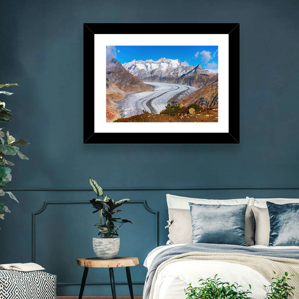 Aletsch Glacier Valley Wall Art in a room, landscape