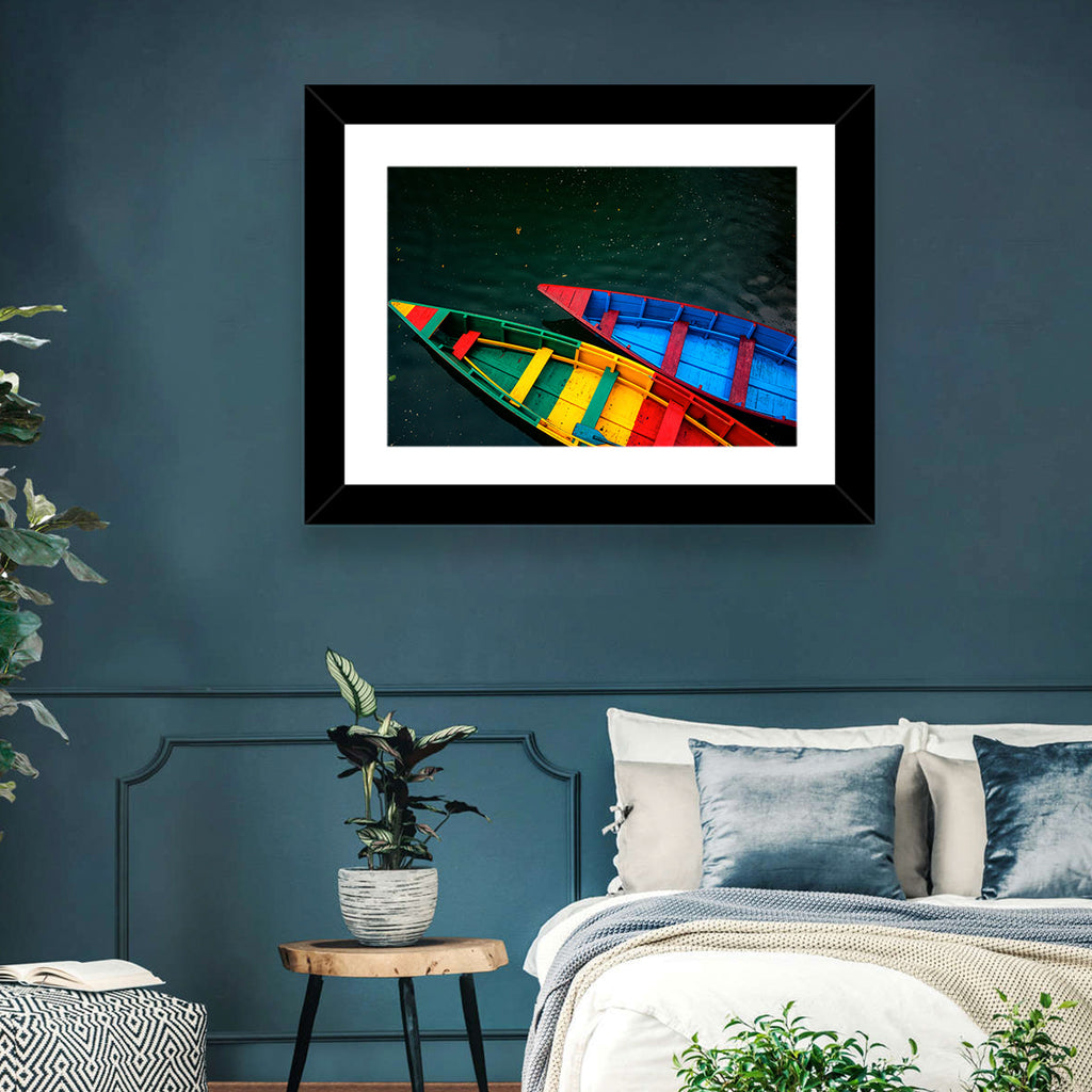 Two Colorful Boats Over Rippling Water Wall Art