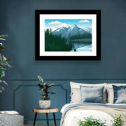 Tranquil Mountain Lake Illustration Wall Art