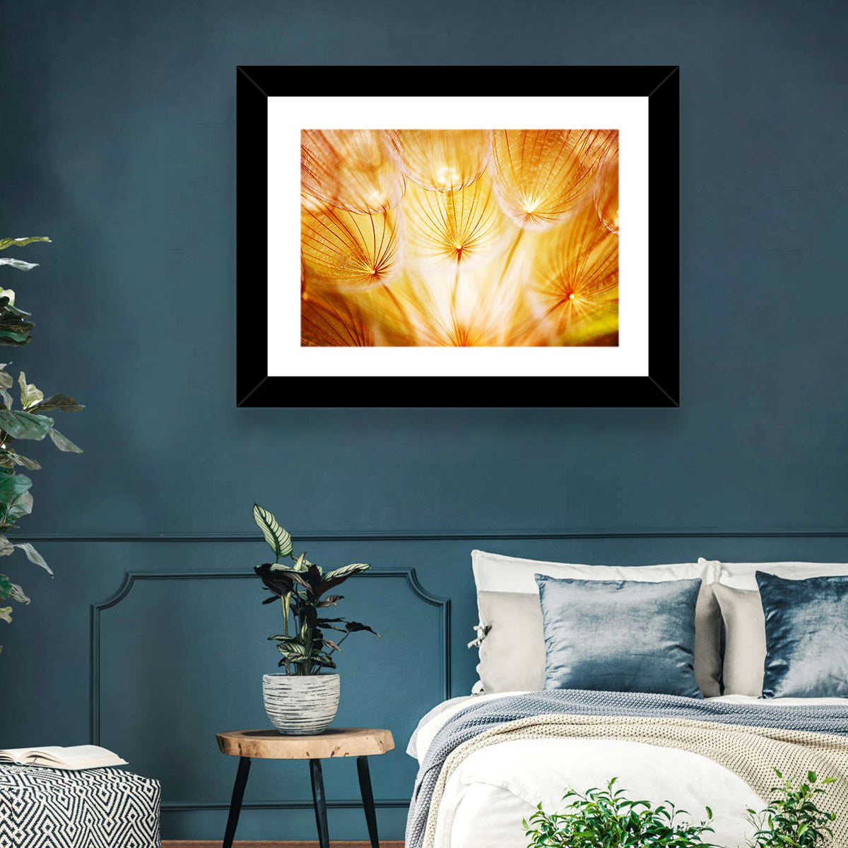 Golden Hour Dandelion Seed Macro Abstract Wall Art