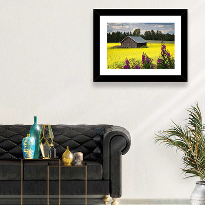 Finnish Barn in Yellow Field Wall Art