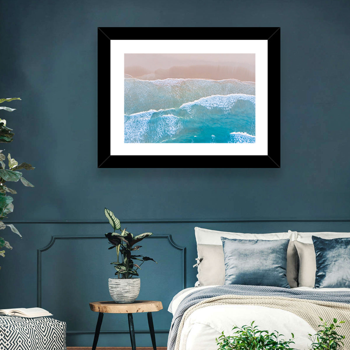 Turquoise Shoreline Aerial View Wall Art in a room, landscape