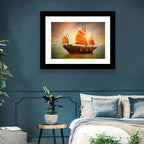 Red Sailed Junk at Victoria Harbour Wall Art