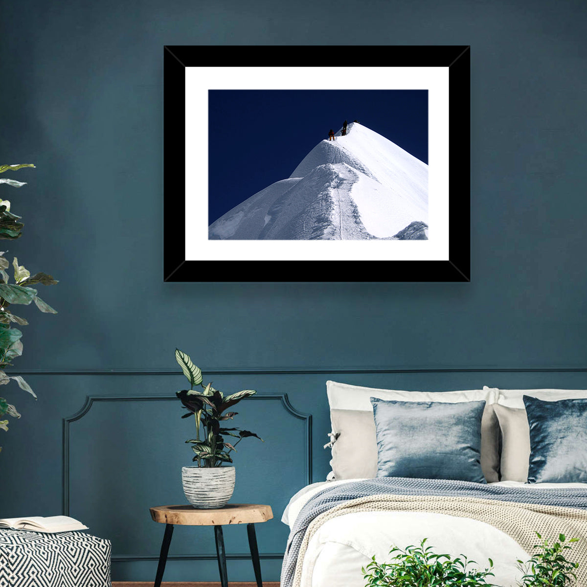 Climbers on a Snowy Himalayan Peak Wall Art in a room, landscape