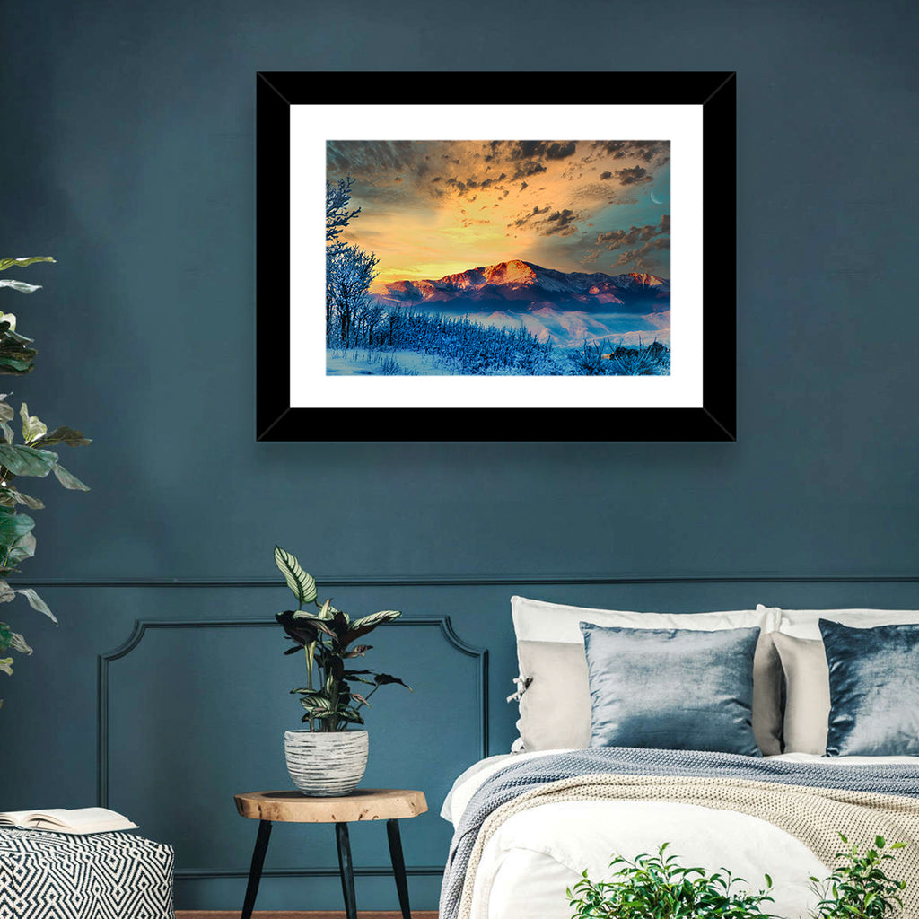 Pikes Peak Golden Sunset Wall Art