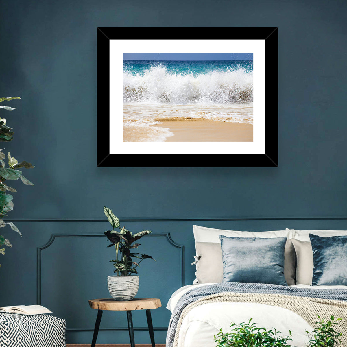 Breaking Wave Over Wet Sand Wall Art in a room, landscape