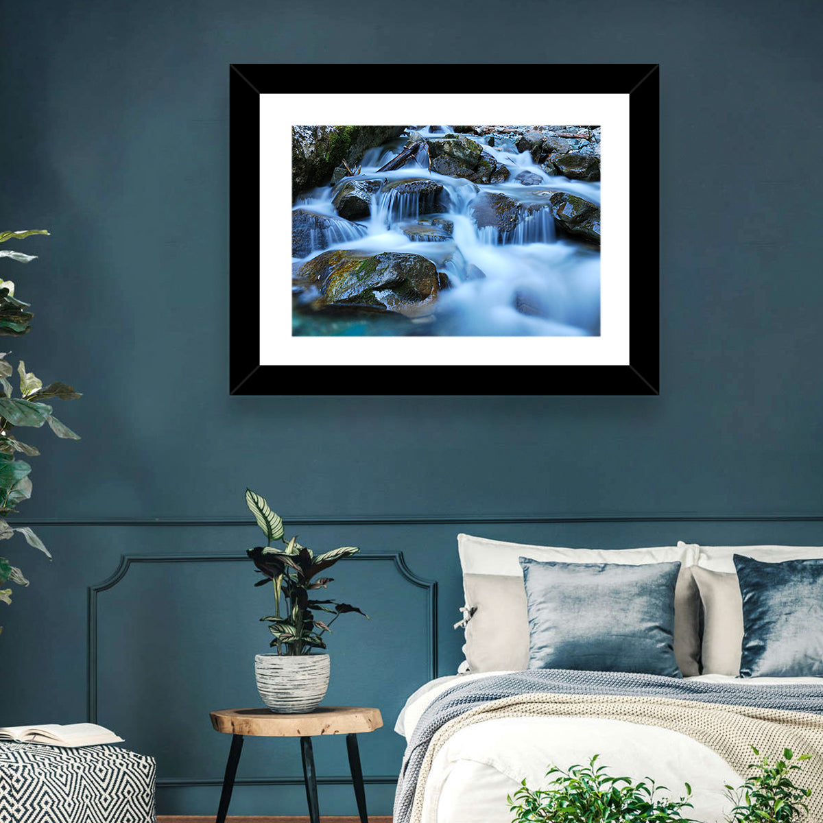 Mossy Rock Stream with Silky Waterfall Wall Art