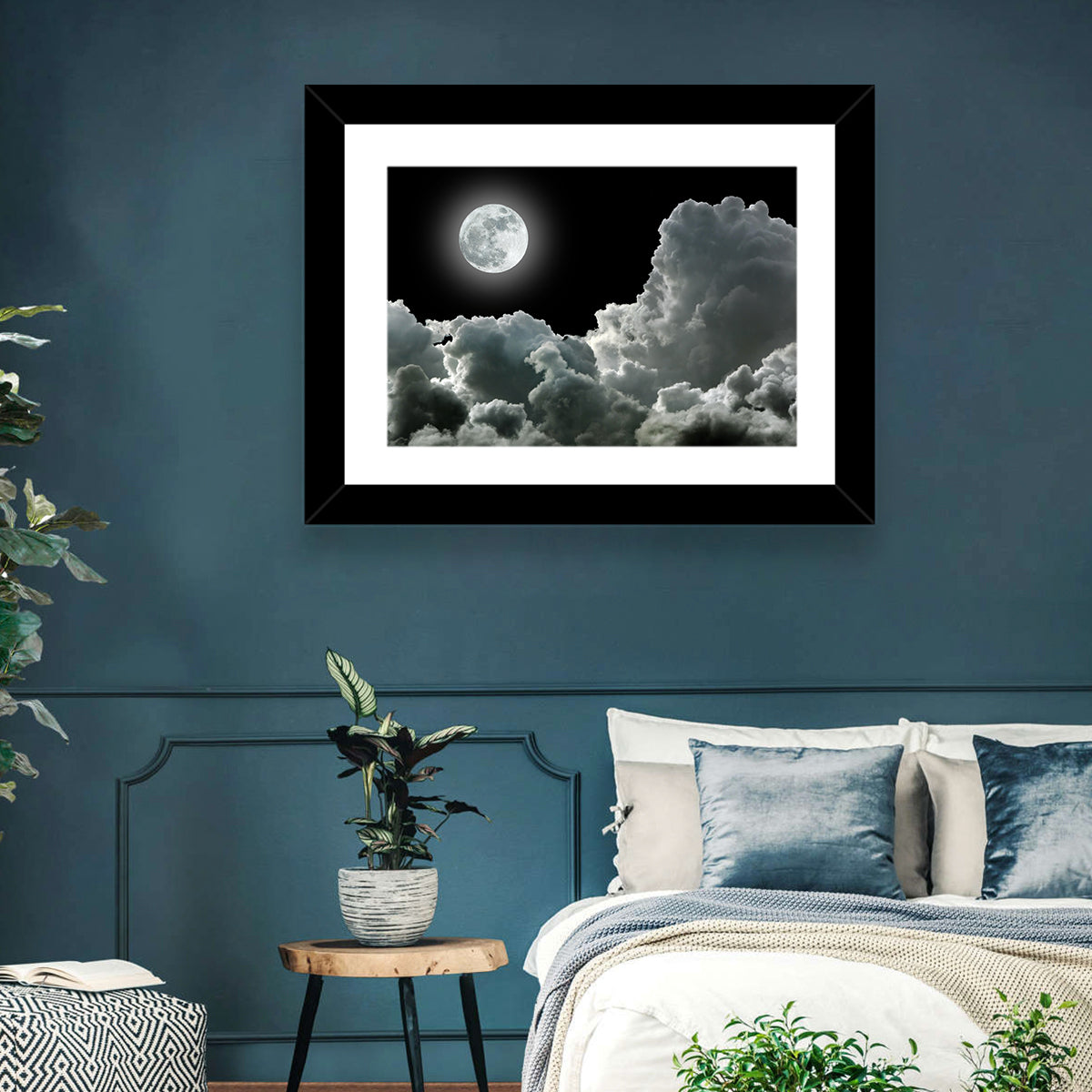 Cloudy Moonlight Wall Art in a room, landscape