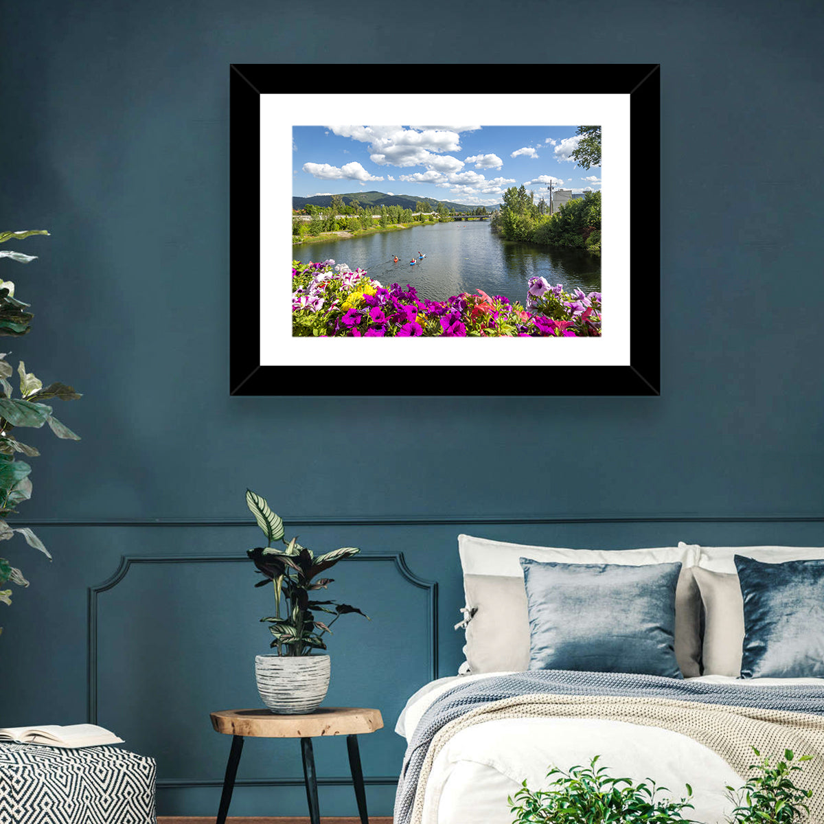 Sand Creek River with Petunias Wall Art in a room, landscape