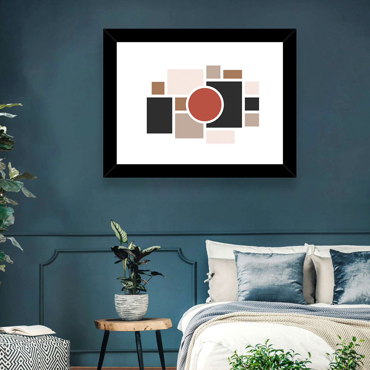 Terracotta Geometric Circle Composition Wall Art in a room, landscape