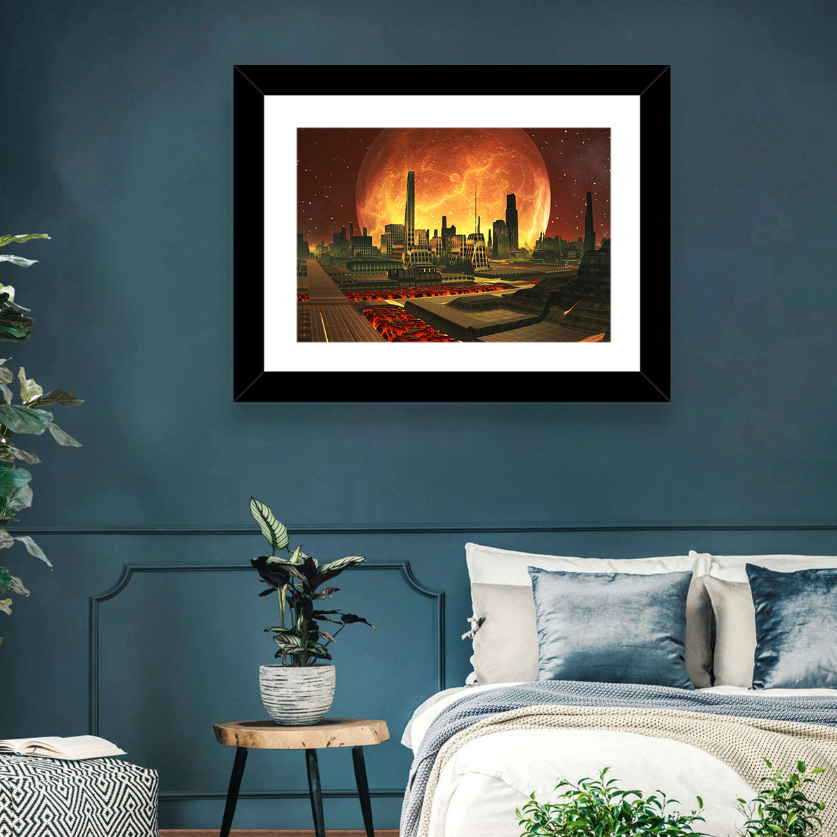 Molten Lunar Cityscape Wall Art in a room, landscape