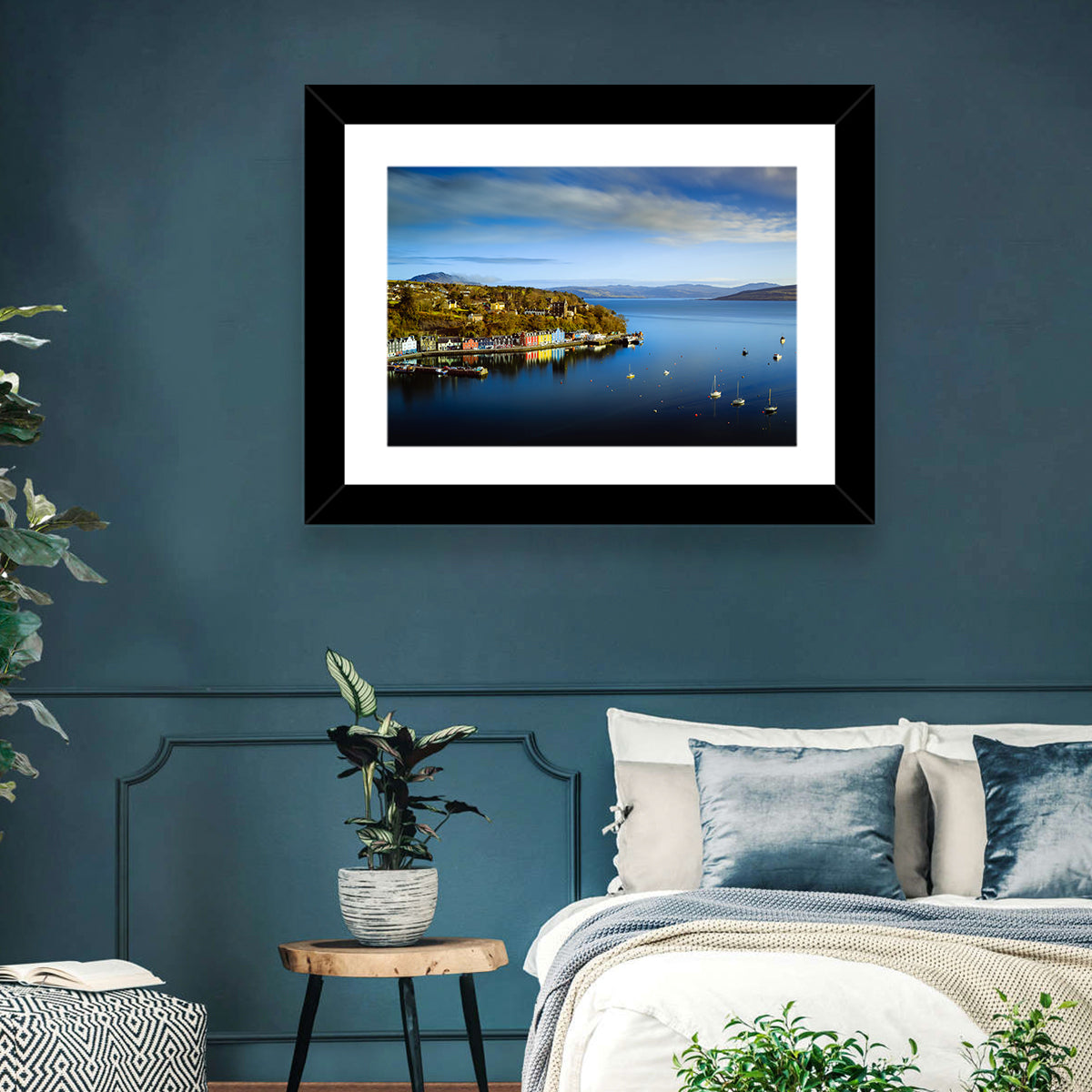 Portree Harbour Colorful Houses Wall Art in a room, landscape