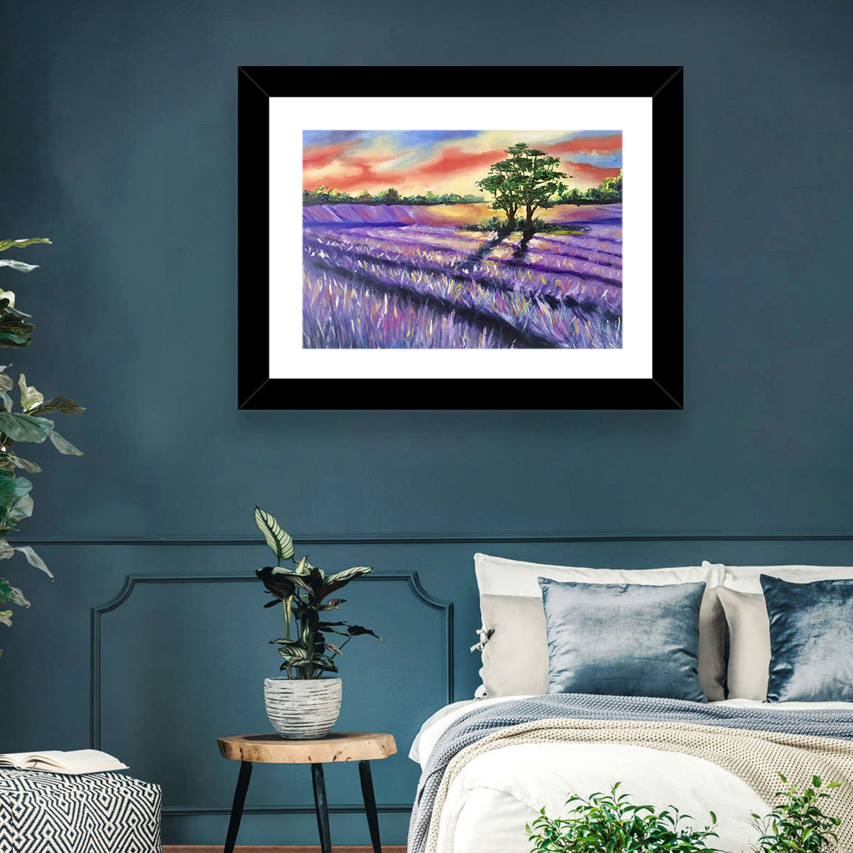 Lavender Field at Sunset Wall Art in a room, landscape
