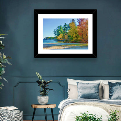 Sebago Lake Pier in Autumn Wall Art