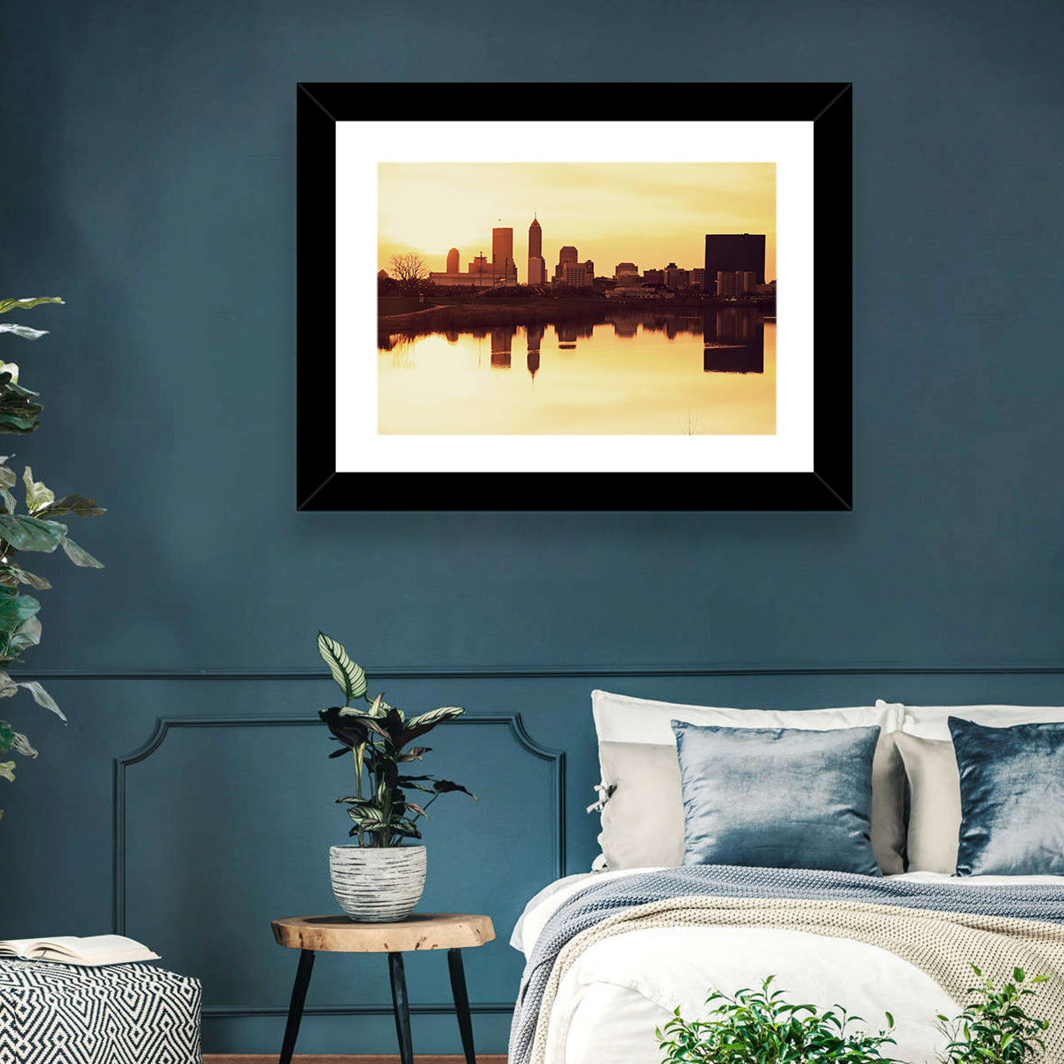 Indianapolis Golden Hour Skyline Wall Art in a room, landscape