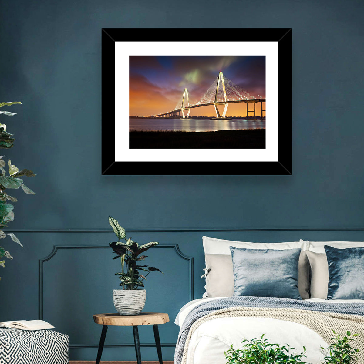 Arthur Ravenel Jr. Bridge at Dusk Wall Art in a room, landscape
