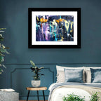 Impasto Waterfall in Blue and Purple Wall Art
