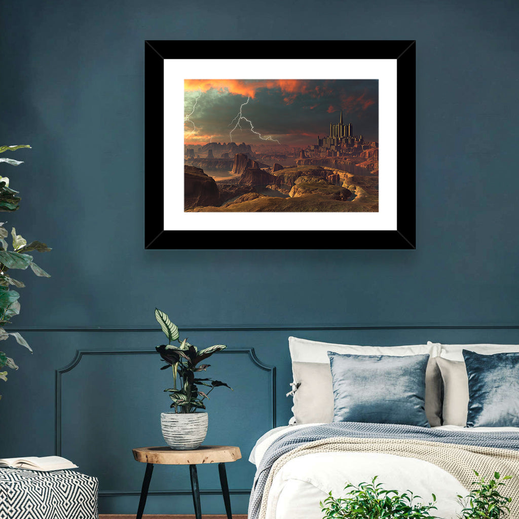 Dusk Storm Over Alien Fortress Wall Art