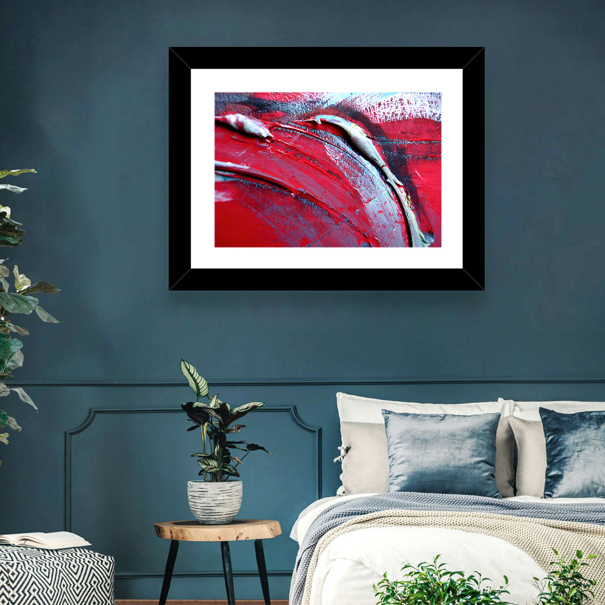 Crimson Impasto Motion Wall Art in a room, landscape