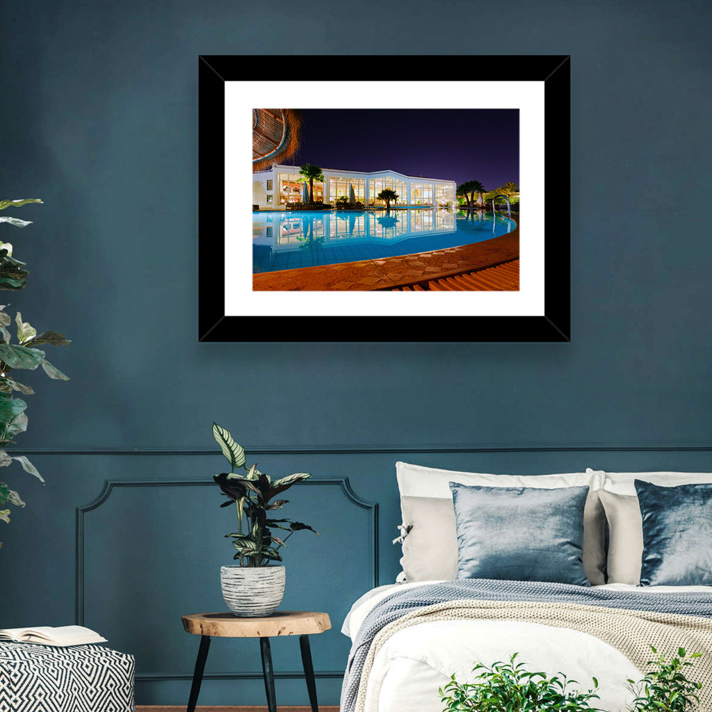 Moonlit Resort Pool Reflection Wall Art
